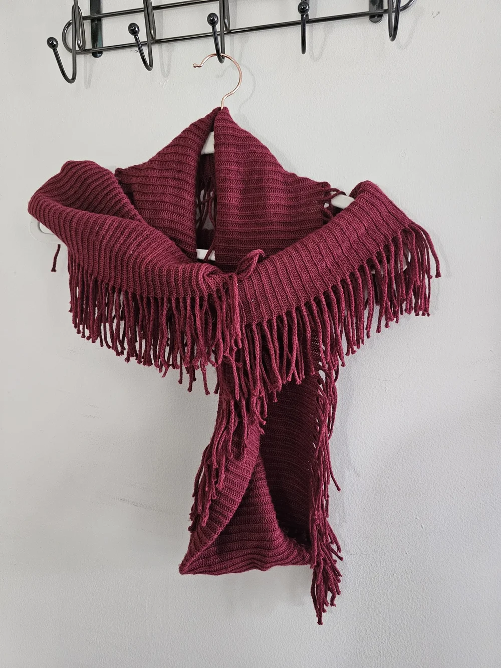 Classic Burgundy Knit Fringe Infinity Scarf